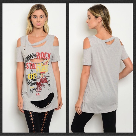 Gray Ripped Rock Graphic Tee - Picture 5 of 6